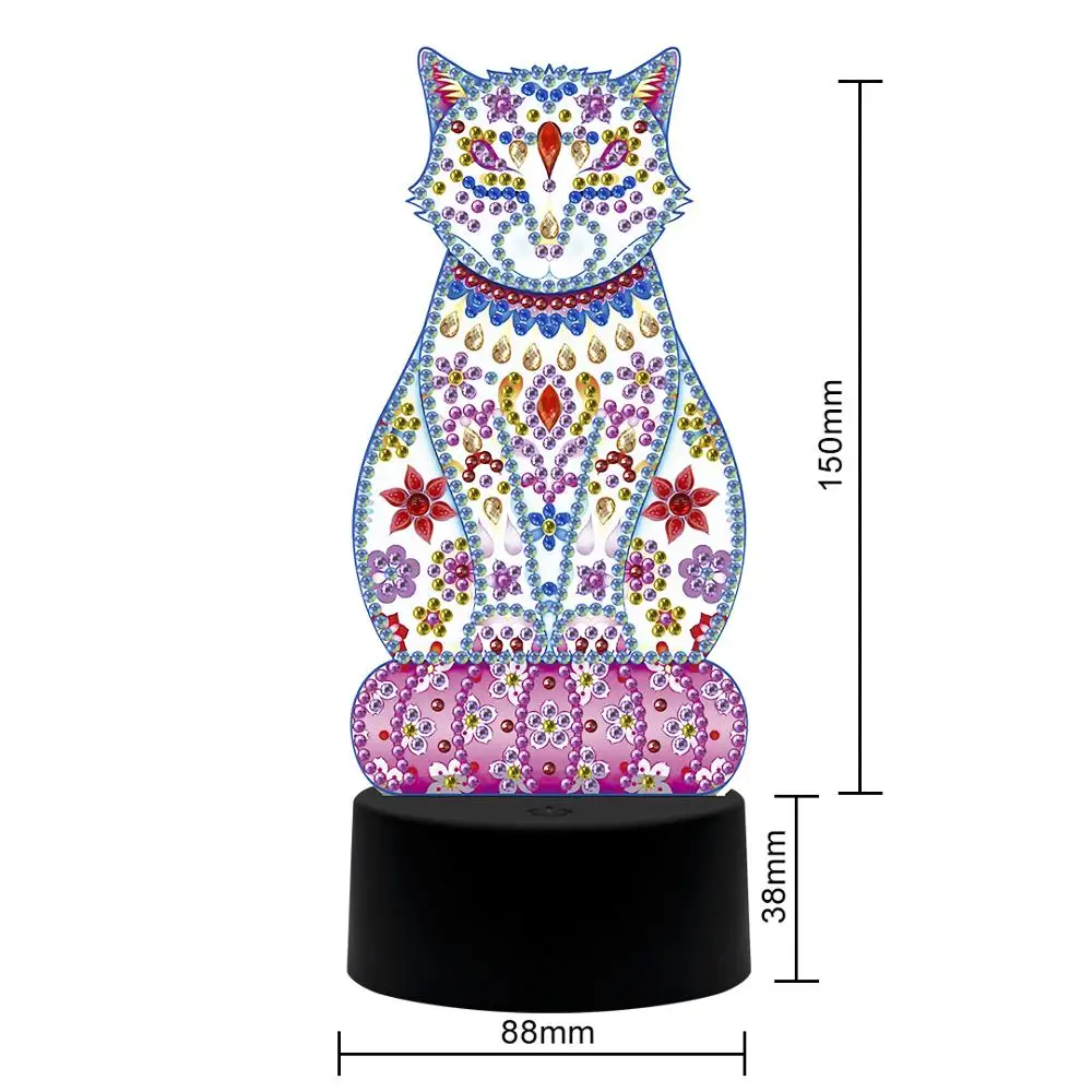 Creative DIY diamond painting cat table lamp acrylic led night light bedroom decoration DP05