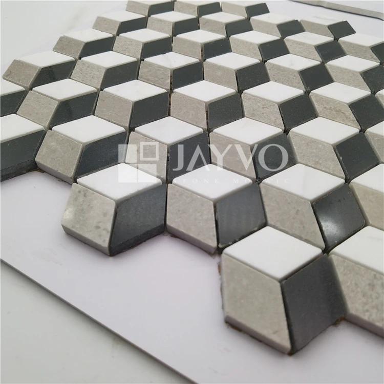 White Black Rhombus Hexagon Stone Marble Mosaic Tile backsplash tiles wall tiles designs