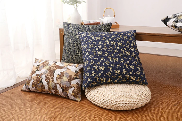 Japanese Style Crane Cloud Flower Design Unique Cushion Black Throw