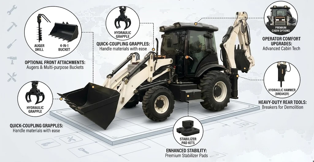 All Terrain 8 Ton Backhoe & Front Loader Wheel Loader Machine with Yuchai Engine Hydraulic System High Efficiency