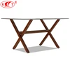 Wooden Color Simple Nordic Glass and Metal Dining Table Set 4/6/8 Seater Rustic Dining Table