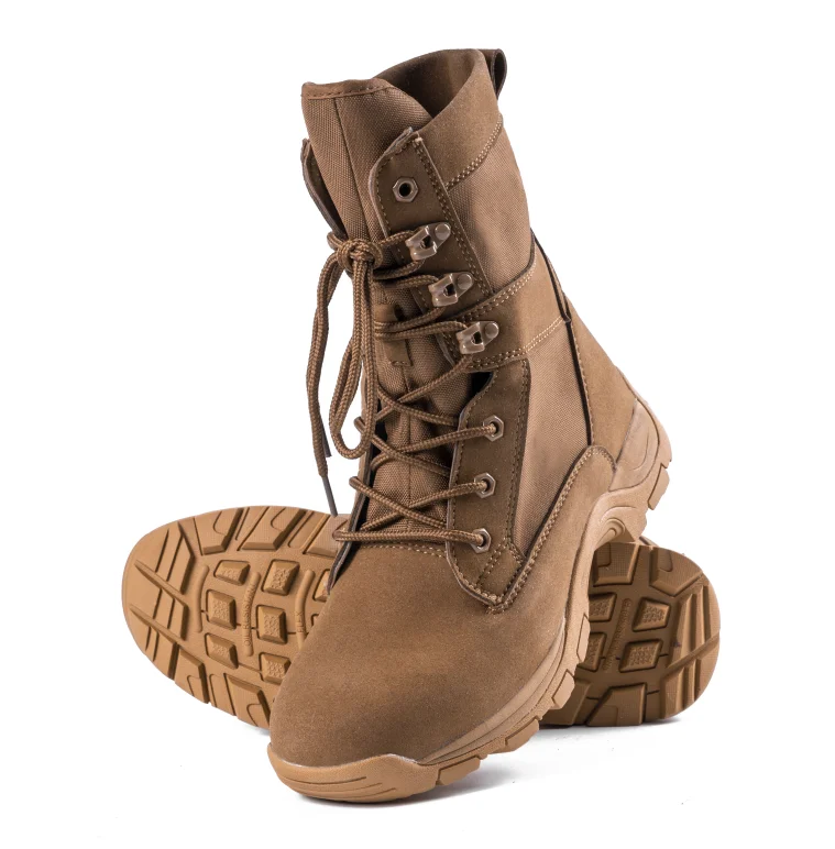 防滑橡胶大底棕色打击引导军队军靴无侧拉链