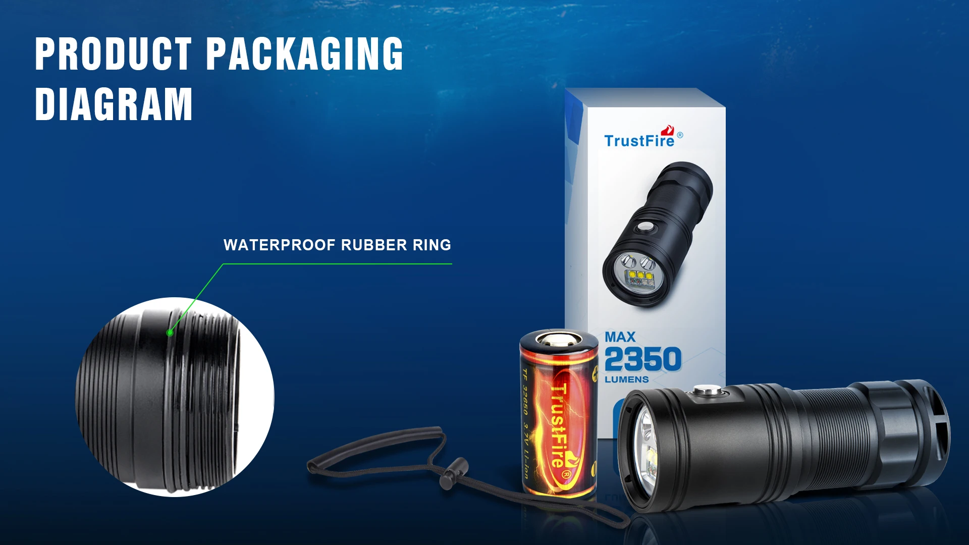 Trustfire Df30 Ipx8 Scuba Dive Lights Waterproof Diving Torch