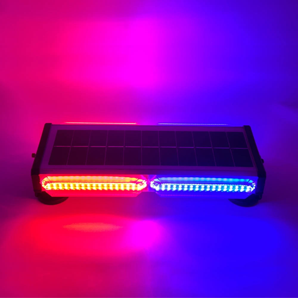 Double Sided Rechargeable Solar Red And Blue Warning Signal Bar Lights