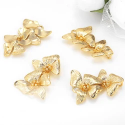 Diy double flower pendant metal jewelry accessories brass gold-plated handmade earring accessories