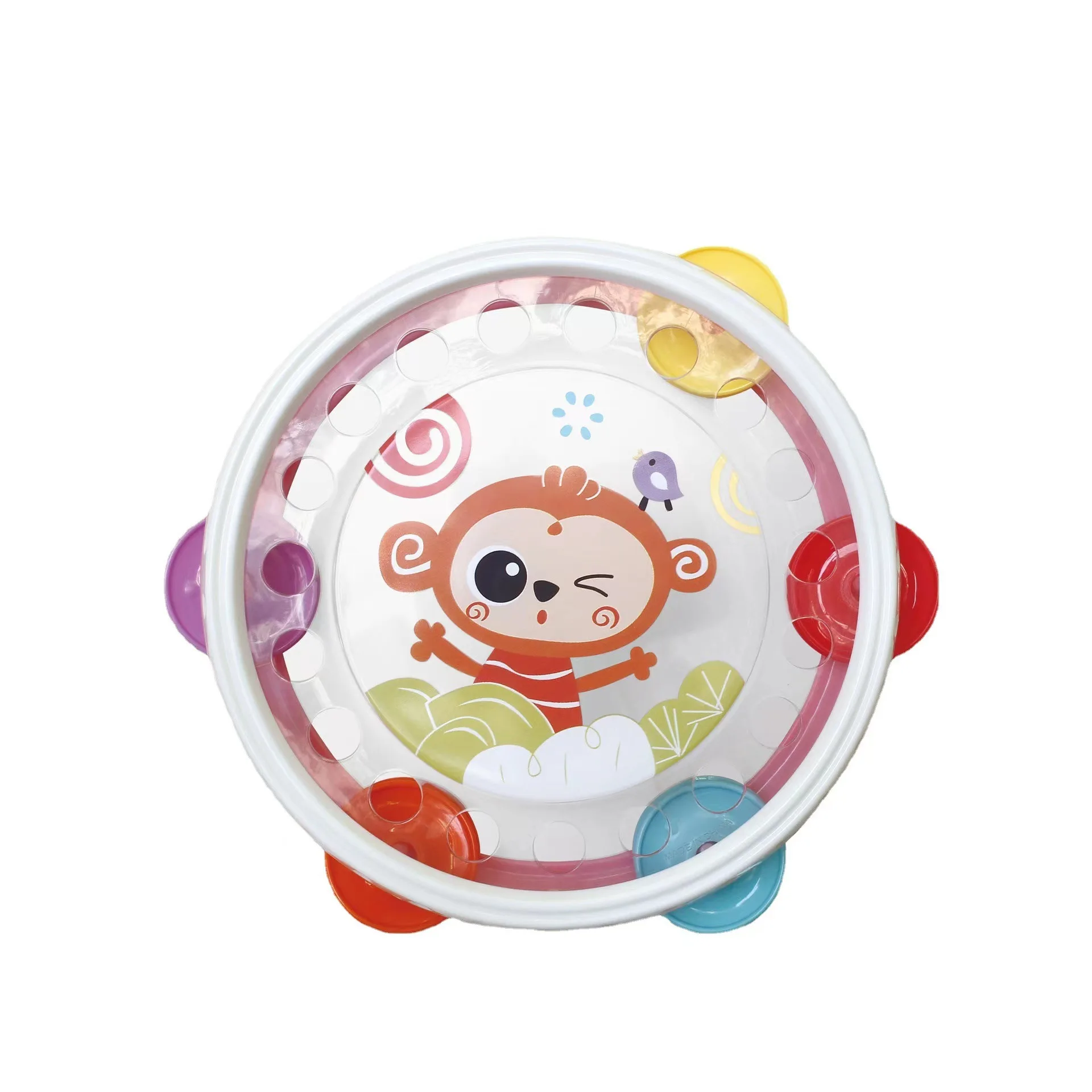 Montessori Cartoon Monkey Bear Animal Design Rattles Activity Bell Plastic Tambourine Toy