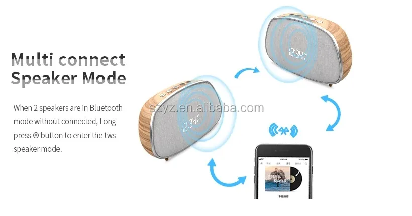 New arrival hot sale wood portable customized logo printed wireless bluetooths alarm clock speaker - ANKUX.COM