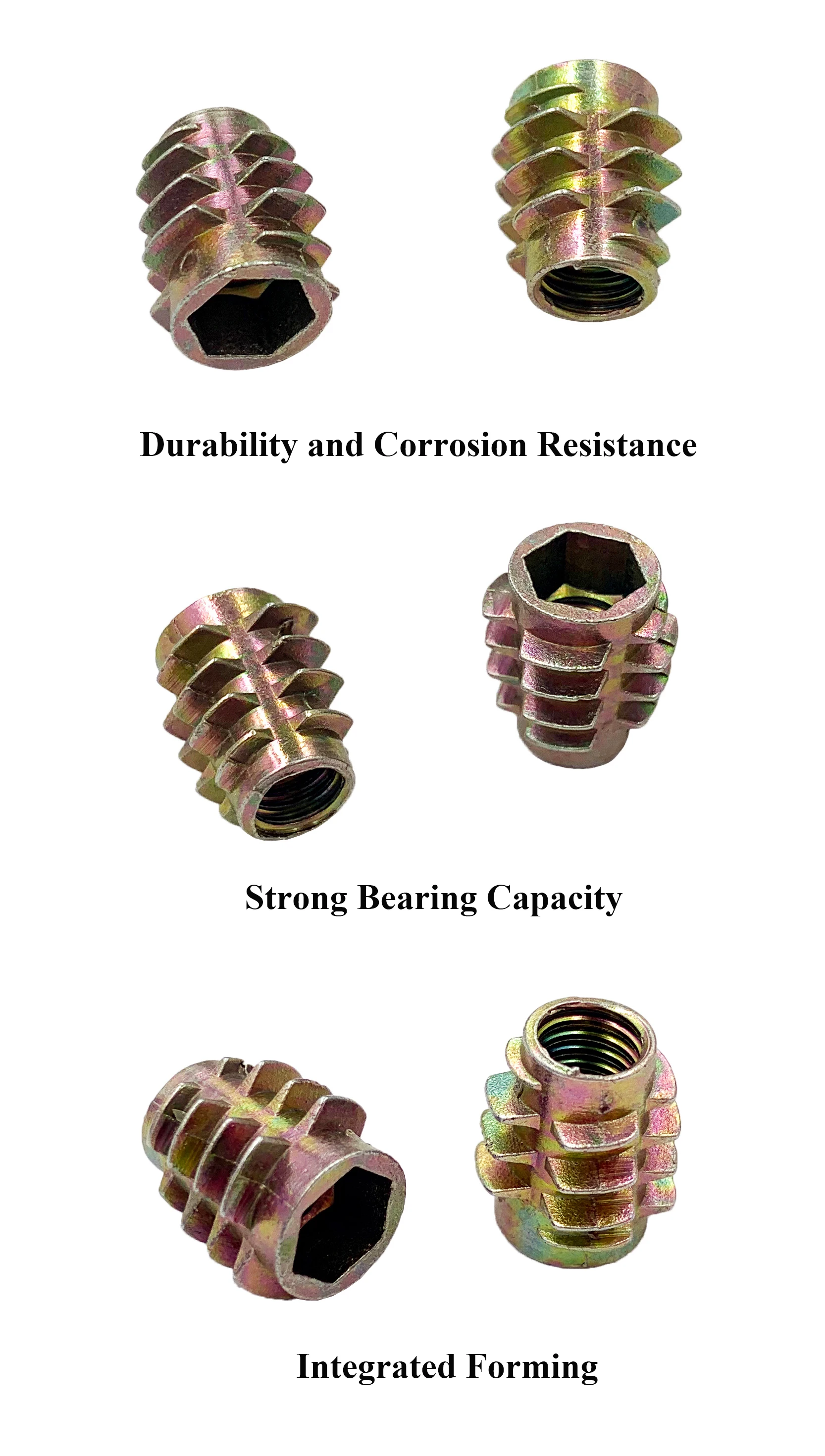 Zinc Alloy Furniture Hex Drive Head Nut Wood Insert Pre Embedded Insert