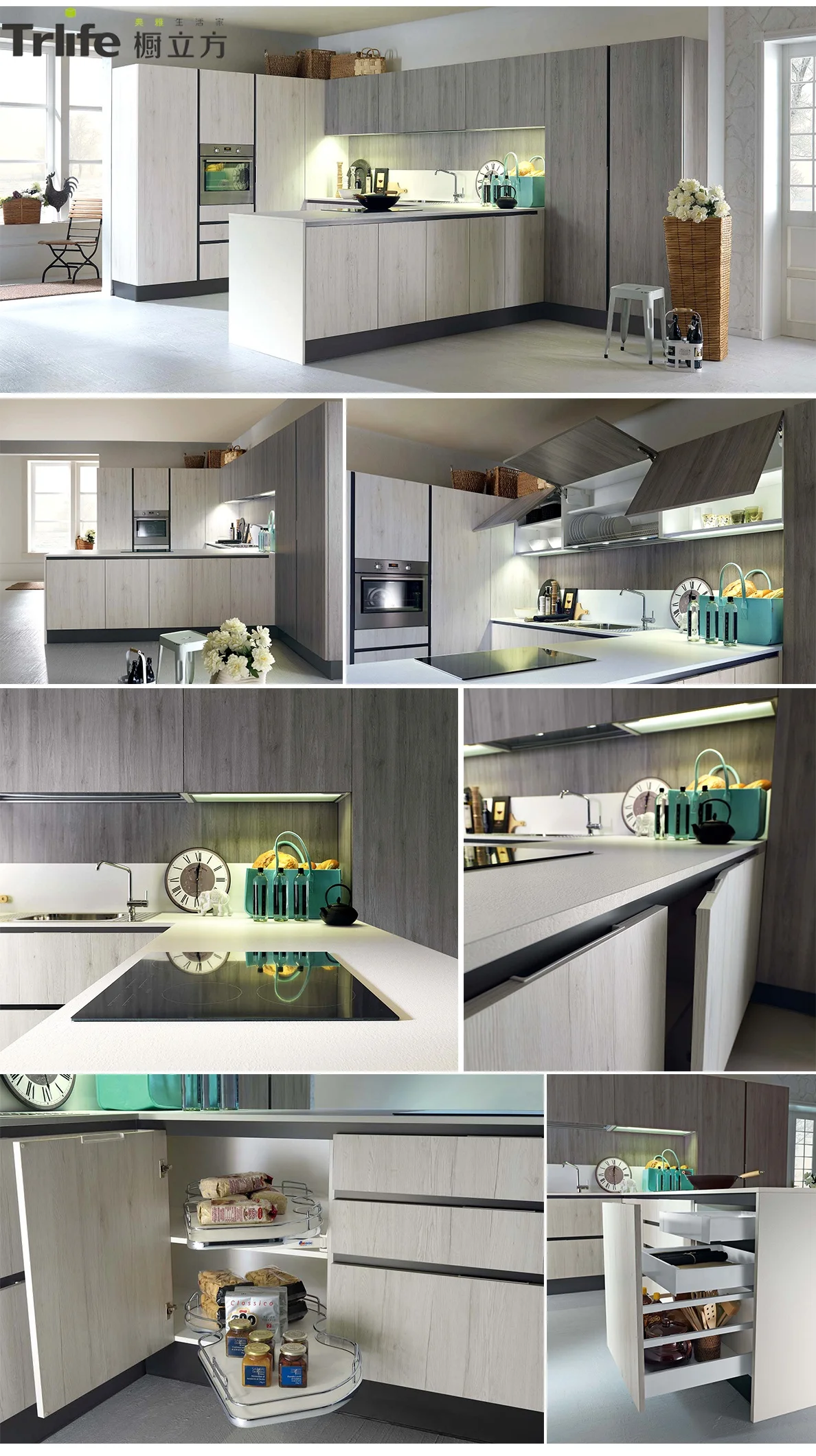 Custom L-shaped white high-gloss paint modular kitchen cabinet design suitable for apartments