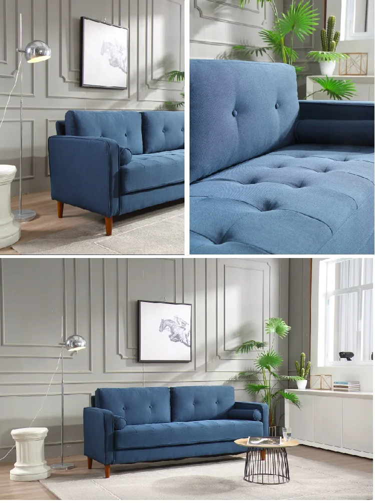 Modern Mid-Century Upholstered Tufted Linen Fabric Loveseat Sofa Couch Living Room