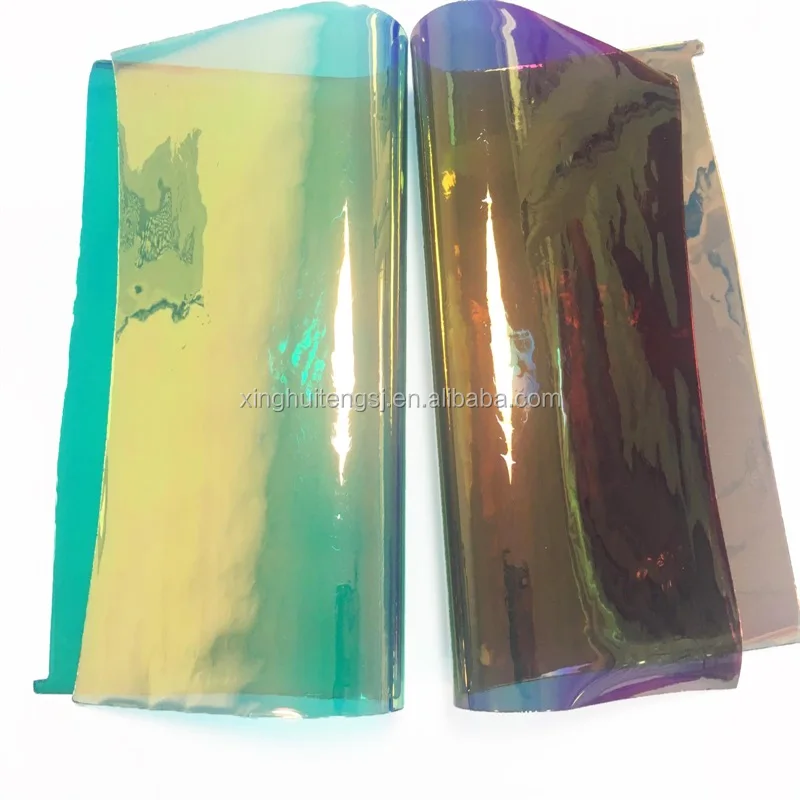 30 cm x 135 cm - Rouleau de tissu en vinyle holographique - Tissu PVC transparent irisé - Cuir synthétique imperméable - Pour artisanat, décoration de bricolage - Bleu irisé