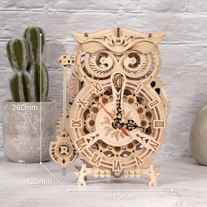 Robotime 3d Wooden Puzzle Owl Clock Diy Mechanical Model Kits For Adults Buy 3d Wooden Puzzle