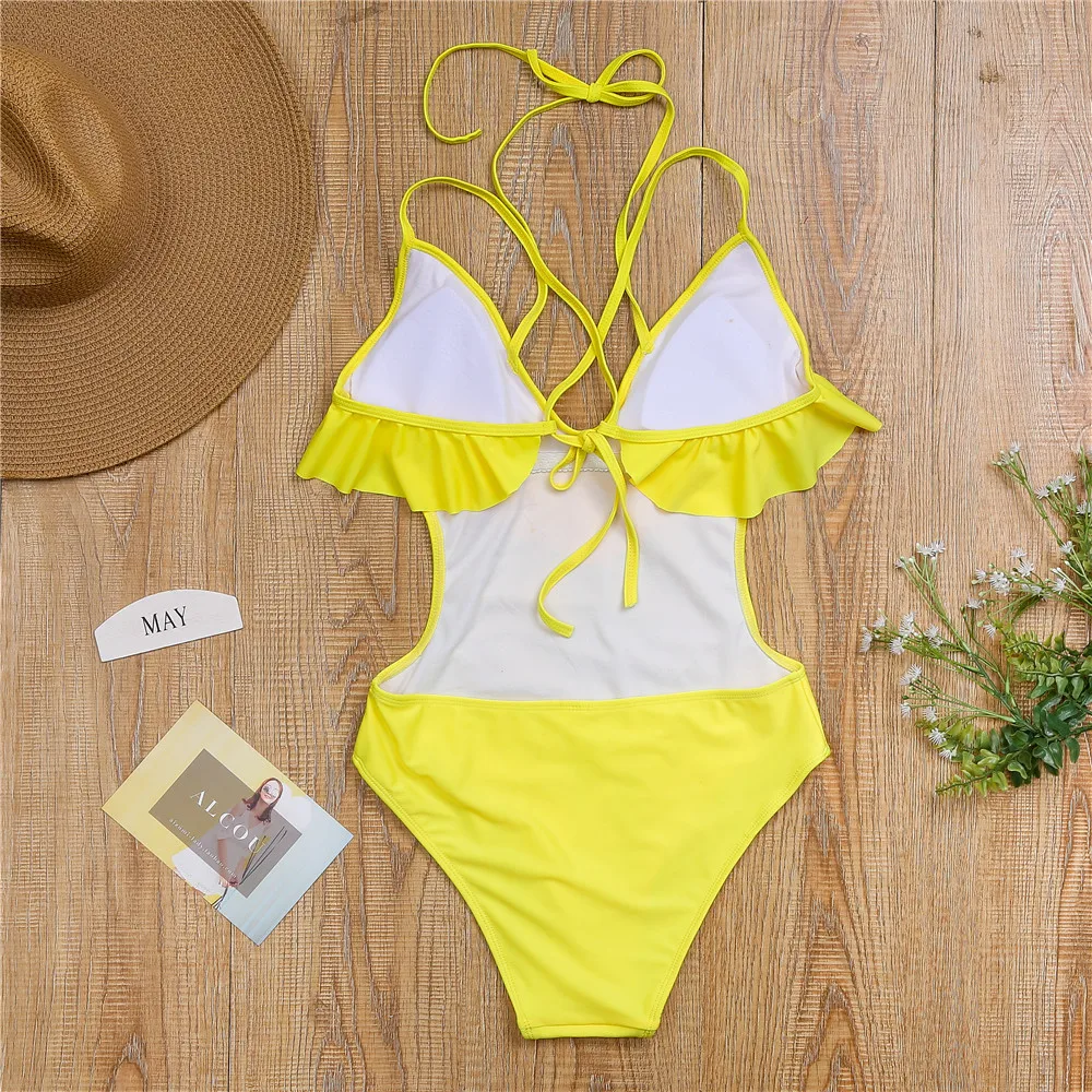 yellow ruffle bathing suit