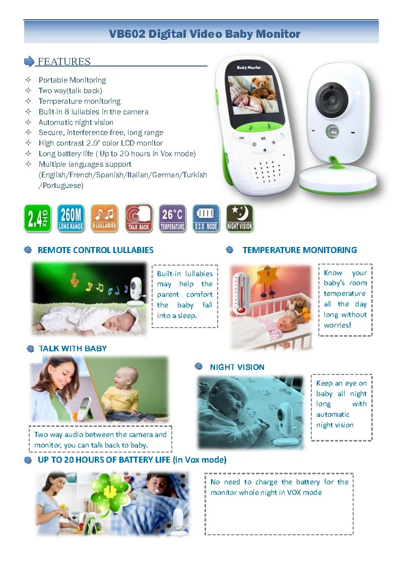 Wholesale  Wireless Baby Monitor VB602 Audio Video Baby Camera Infrared Night Vision Intercom VOX Cheapest