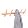 Bathroom Entryway Natural Beech Wood 5 Hooks Coat Rack Wall Hooks