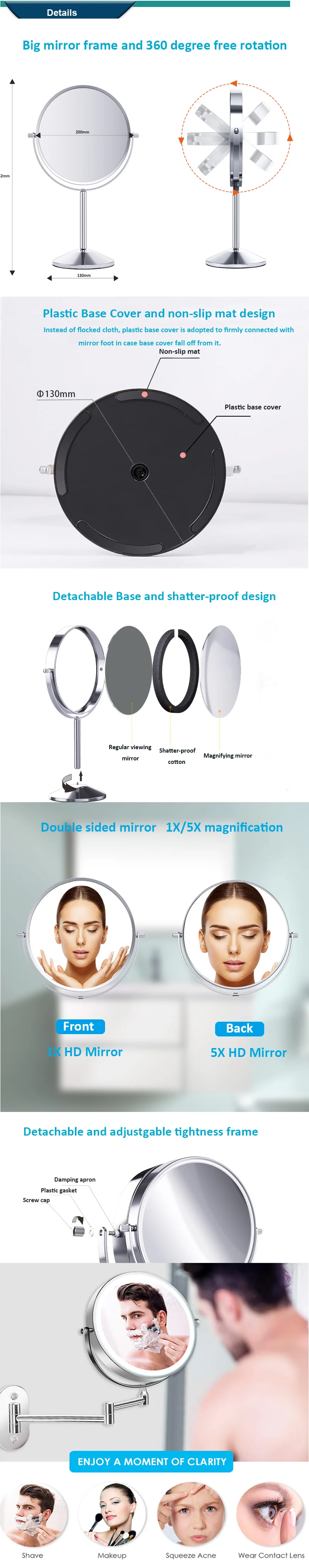 Mirror Furniture 8 Inch Tall Table Standing Pivot Face Mirror For Women and Men