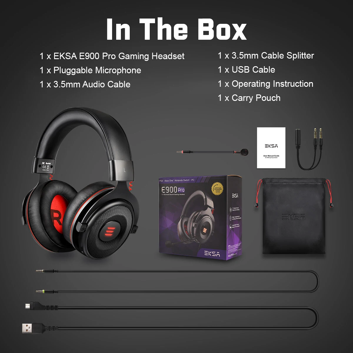 EKSA E900 Pro Virtual 7.1 Surround Sound Gaming Headset Led USB/3.5mm Wired  Headphone With Mic Volume Control For Xbox PC Gamer