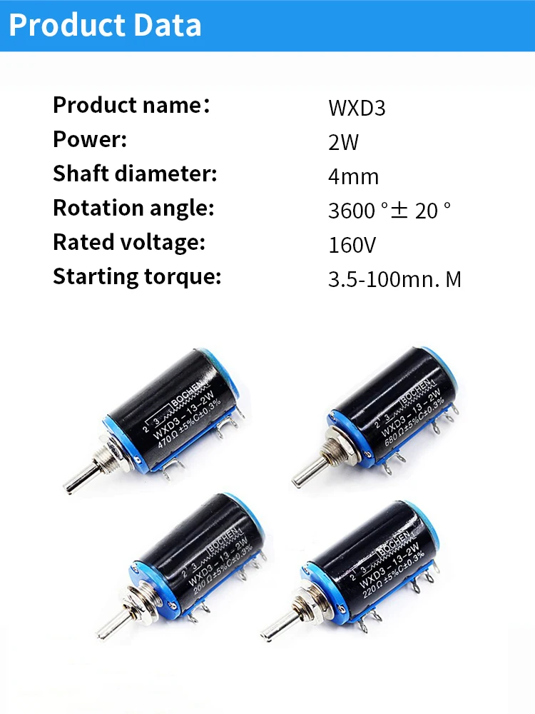 WXD3-13 4mm Shaft Multi Turn Rotary Wirewound Potentiometer 100Kohm 2W