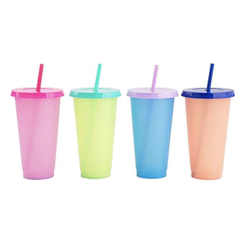 Factory Custom Plastic Color Changing Cups With Lid And Straw Reusable Temperature Change Tumbler Mug 24oz 24oz Plastic Color Changing Cups
