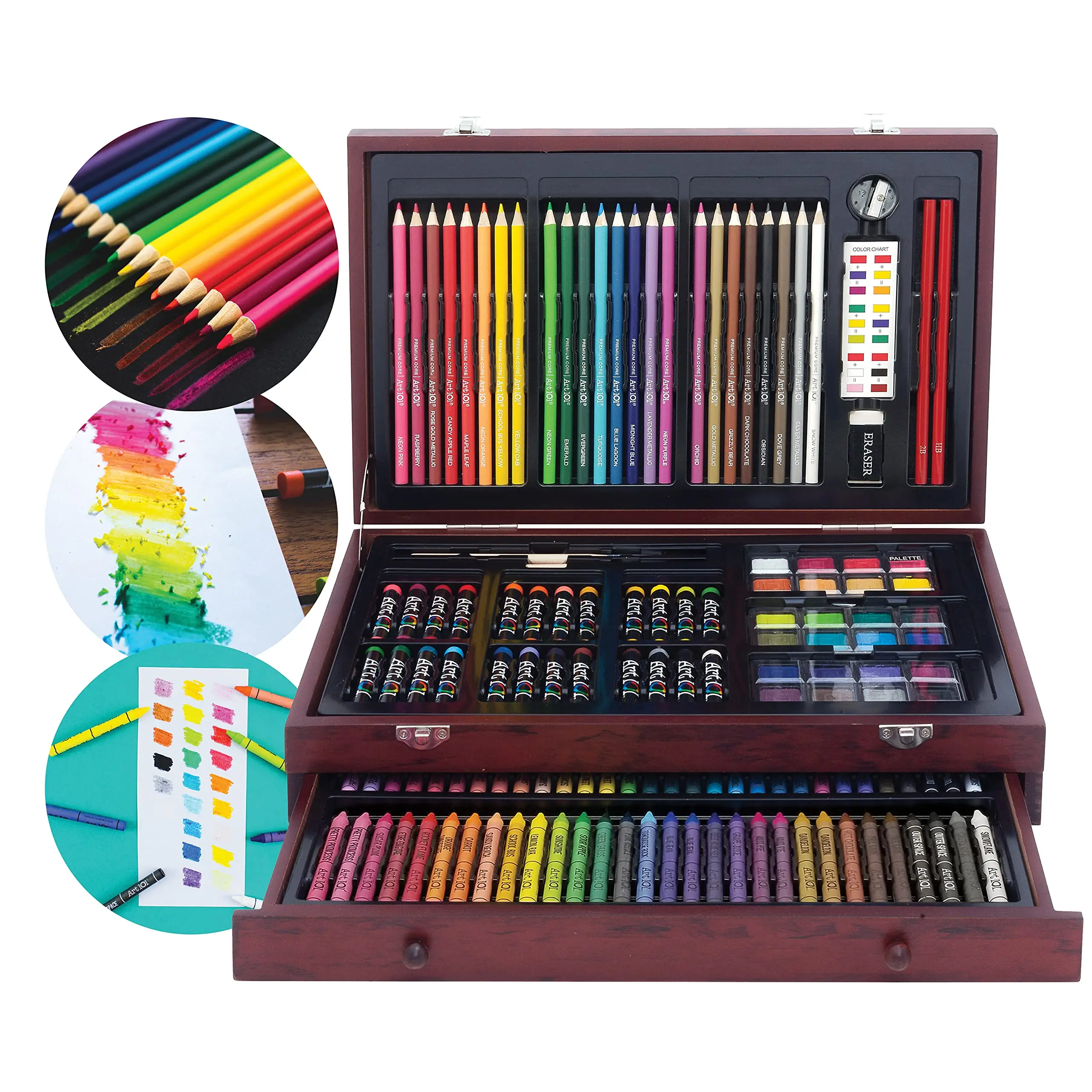 142 Pc Art Set Wood Carrying Case Includes 24 Premium Colored Pencils A ...