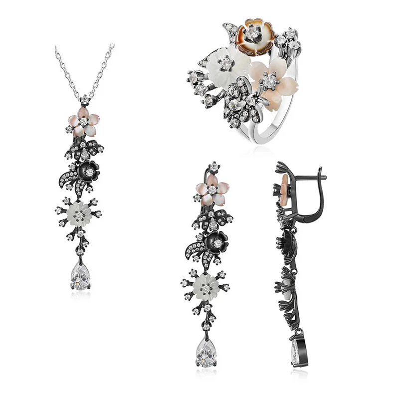 

Newest arrival flower jewelry wedding set 925 silver jewelry set