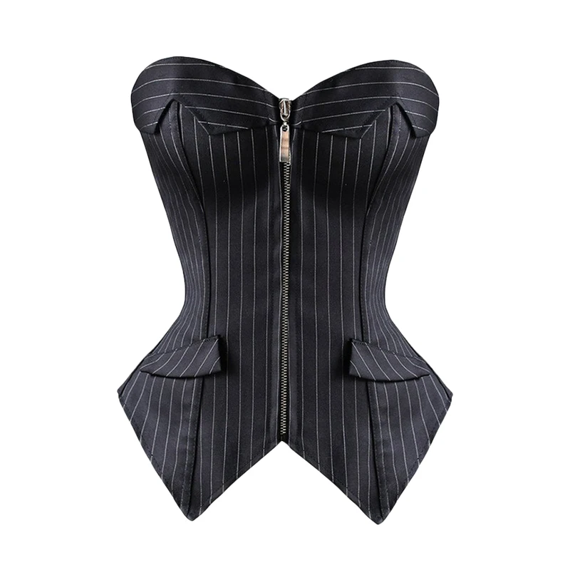 Mumentfienlis Womens Zipper Front Striped Plus Size Corset with Skirt 