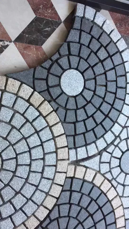 Interlock Grey Granite Fan Shape Stone Paver On Mesh Buy Granite