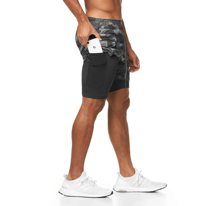 Wholesale Custom Gym Mens Camo Compression Shorts Polyester Material
