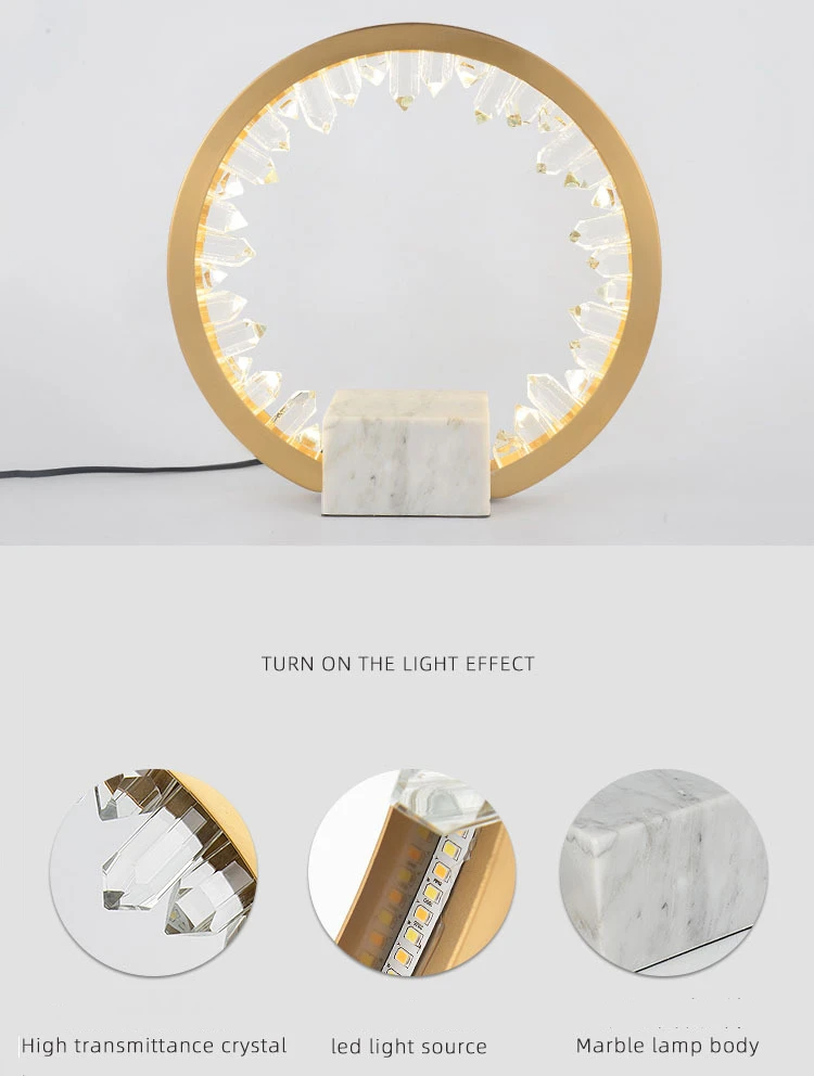 Crystal golden new style circle led bedroom table lamp decorate indoor beside gold led desk light