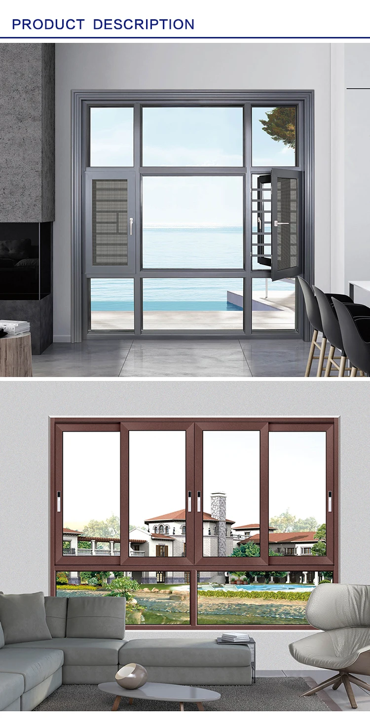 Alwew customized aluminum reflective glass energy saving thermal break aluminum casement window Antivol Fenetre Design