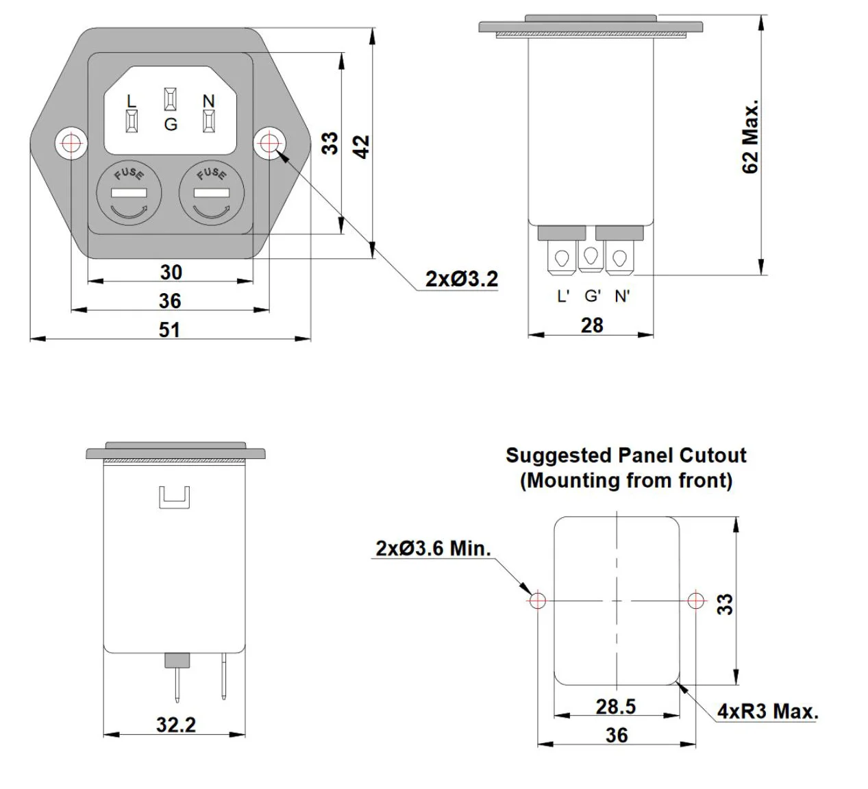 6A Screw mounted IEC C14 double fuses power entry EMI filter with ...