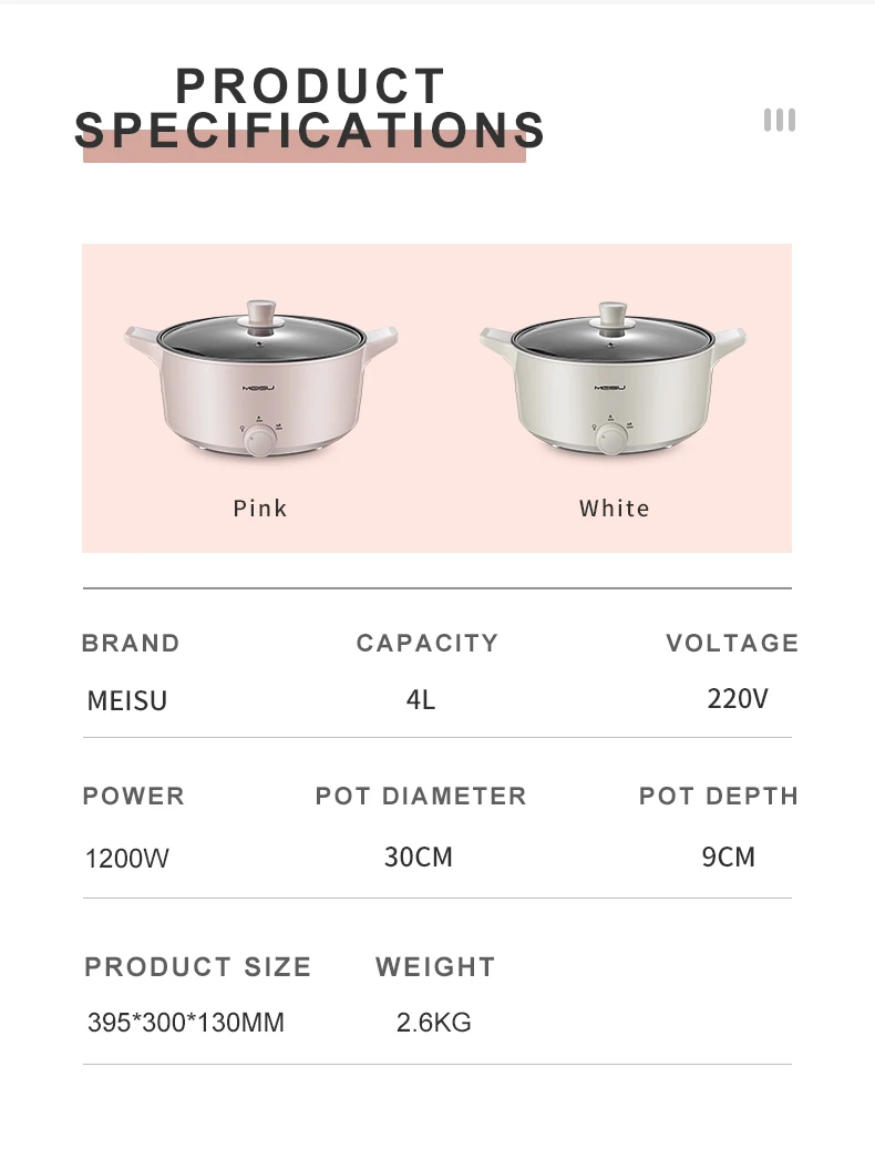 Chinese Manufacturer Dinnerware Indoor Electric Cooking Soup Pot 110V 60Hz 1000W Hot Sale in Taiwan