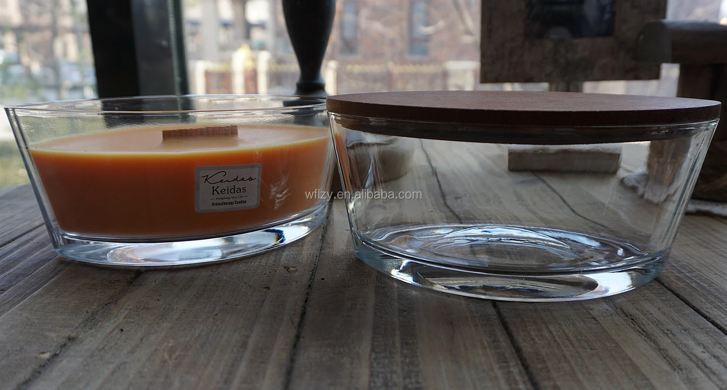 Clear Woodwick Ellipse/boat/large Glass Candle Holder With Lids For