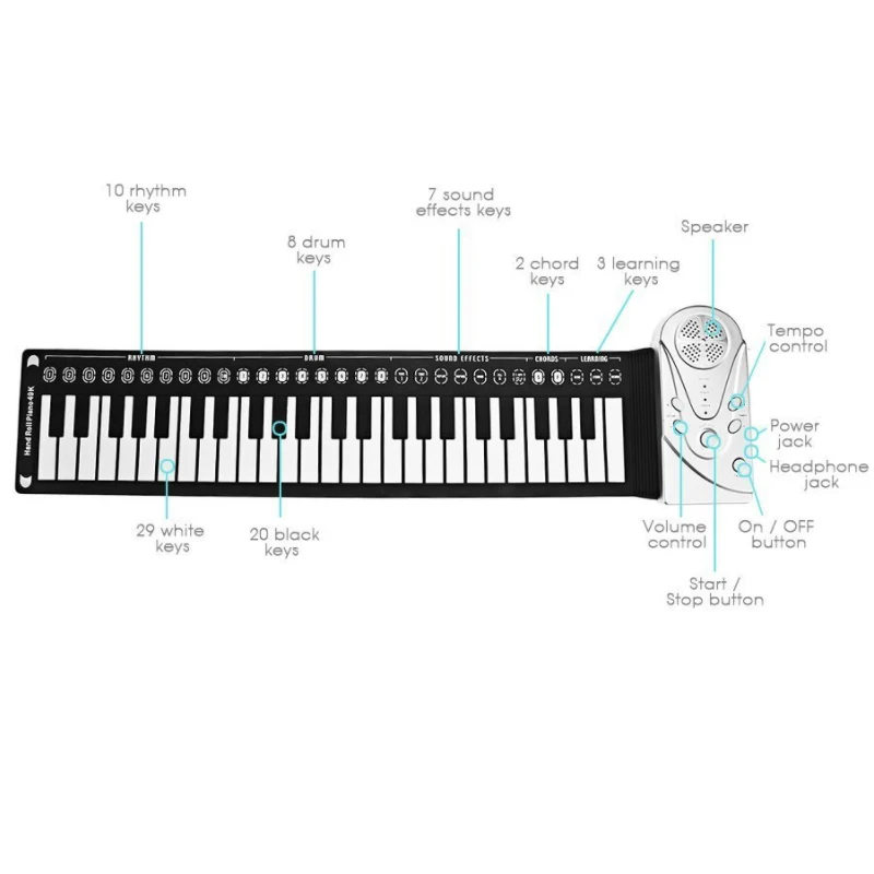 Dropshipping Electric Flexible Soft Key MIDI  Piano Hand Roll 49K Piano Folding  Keyboard  Portable Digital Piano