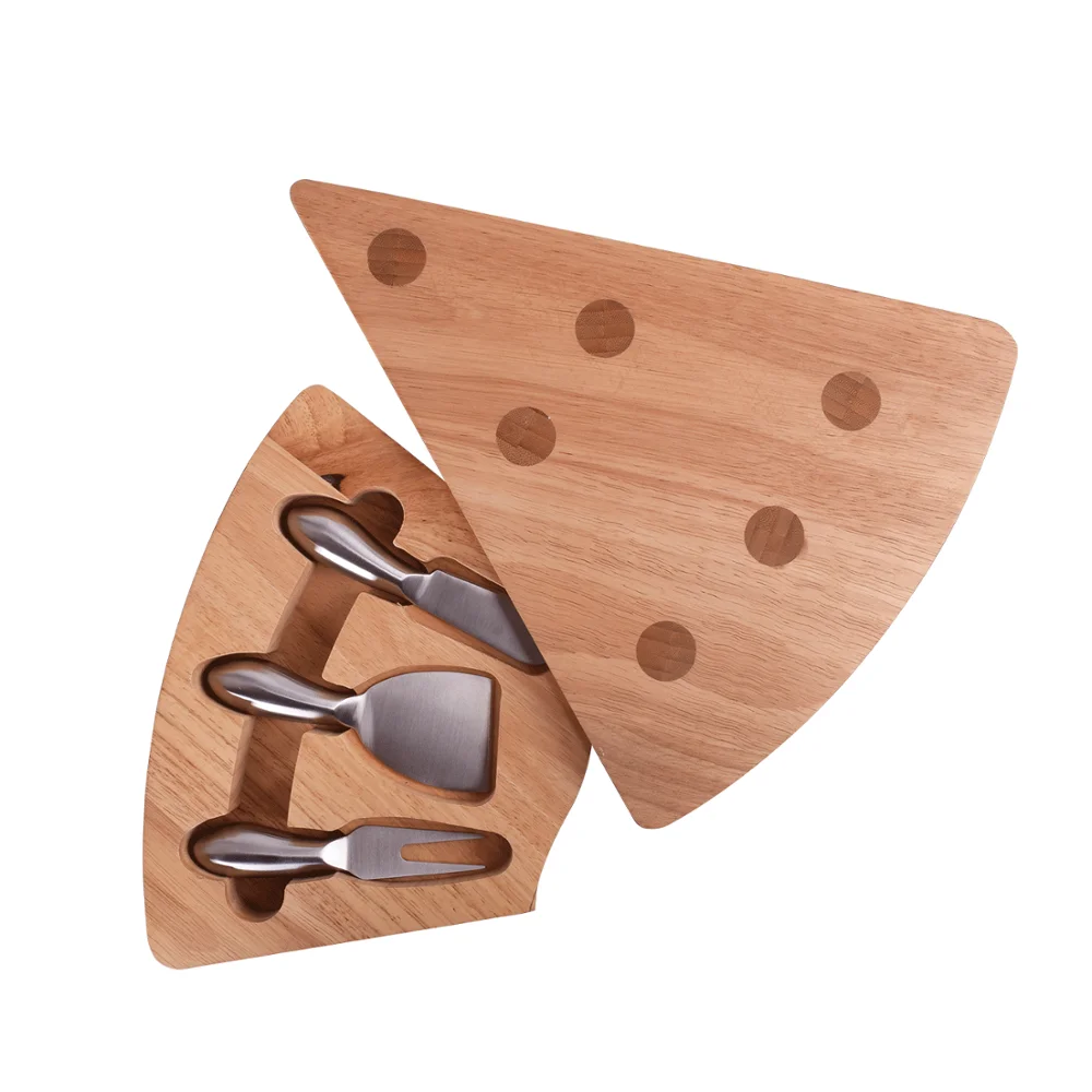 
Cheese Board 100% Natural Rubber wood With 3 Piece Cutlery Set Cheese Platter Hidden Cutlery Drawer 