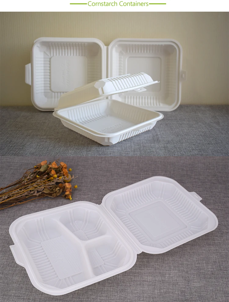 Disposable Cornstarch Food Container With Lid And 2 Compartments