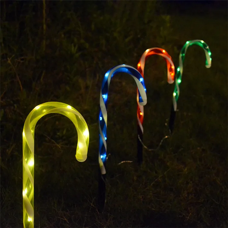 Colorful candy umbrella handle led crutch shape lamp solar energy Christmas tree decoration night light