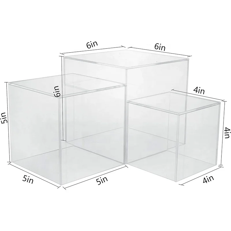 Clear Acrylic Cube Display Hollow Bottoms Nesting Riser Stands Buffet