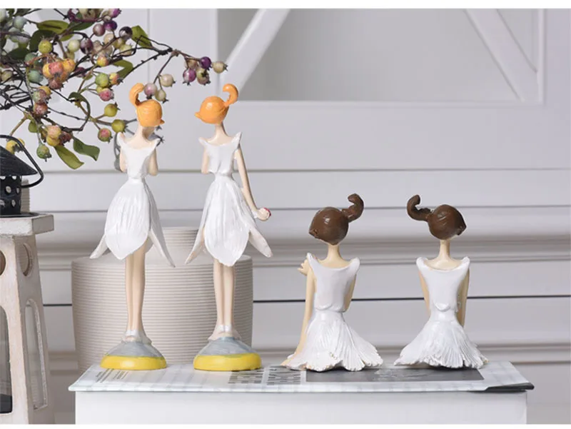 2 Pcs/Set Beautiful Desktop Decoration Bookend Love Sculpture Flower Fairy Statue Woman Girl Resin Gift Wedding Home Decor 2020