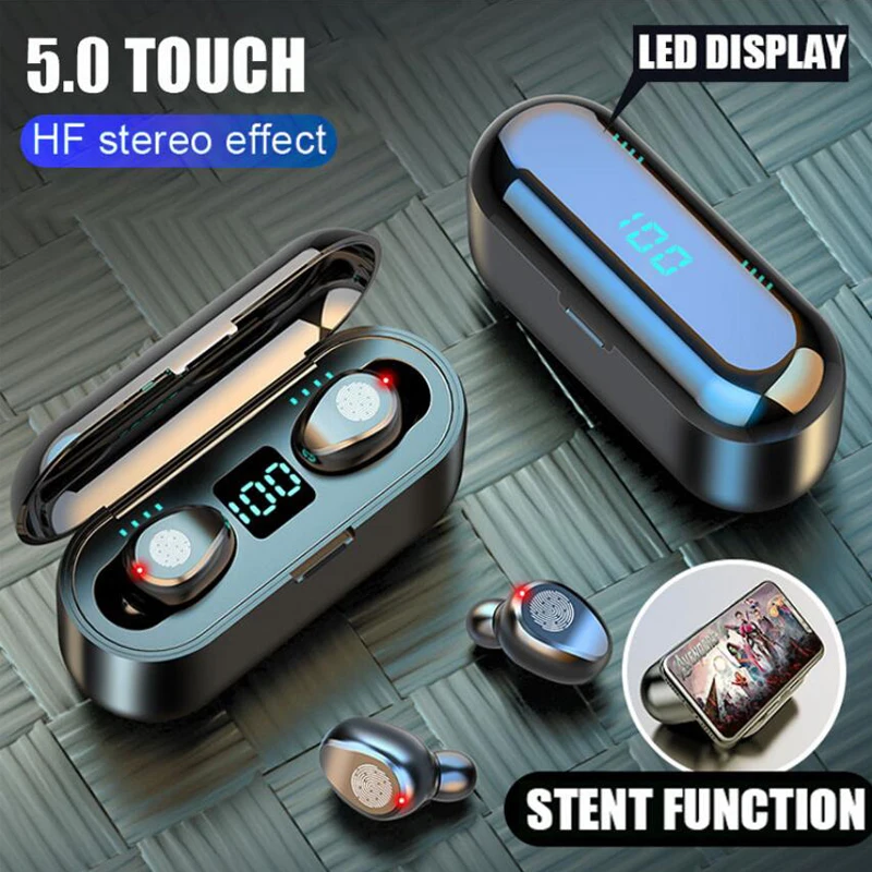 F9 TWS Wireless Earbuds Headphones Touch Button Bluetooth 5.0 Audifono TWS Headset HIFI Mini In-ear Waterproof Earphone