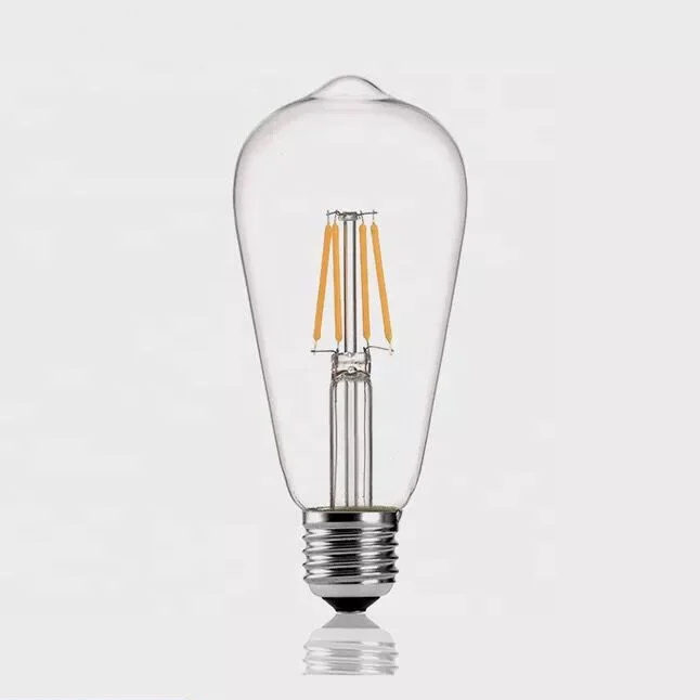 ST64 4w clear amber glass LED vertical Edison style filament chandelier lamp