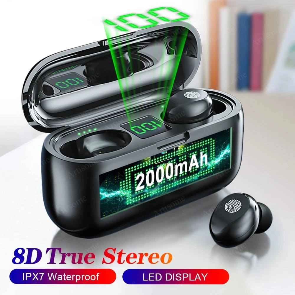 A-BST Hot selling noise cancelling sport bluetooth wireless earbuds with power bank battery display F9 F9 TWS Wireless Earphone - ANKUX.COM