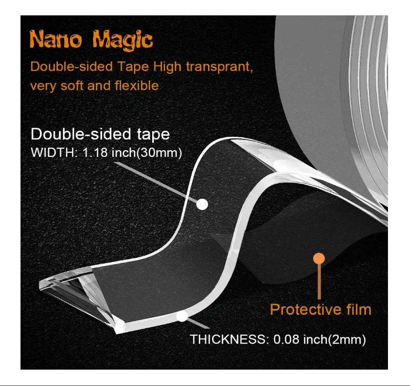 2020 30mm*2meters Tape Washable Adhesive Tape Reusable Gel Pu Nano Grip