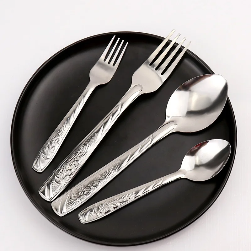 Inexpensive Bulk Metal Rice Spoon Fork Set Stainless Steel Flatware Set