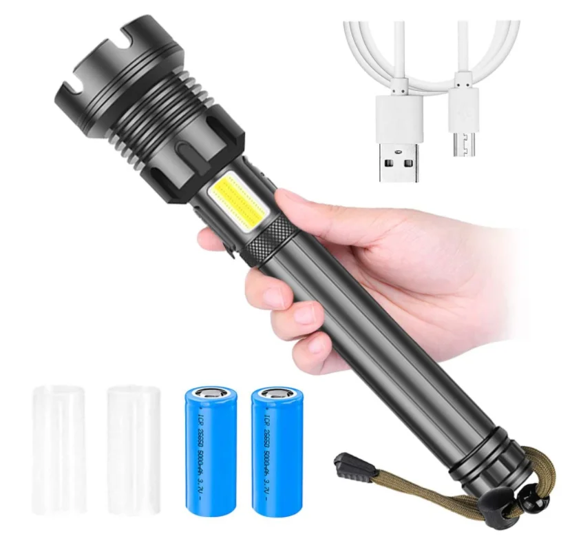 Super Bright XHP90.2 26650 Powerful LED Flashlights USB Rechargeable Zoom Torch 