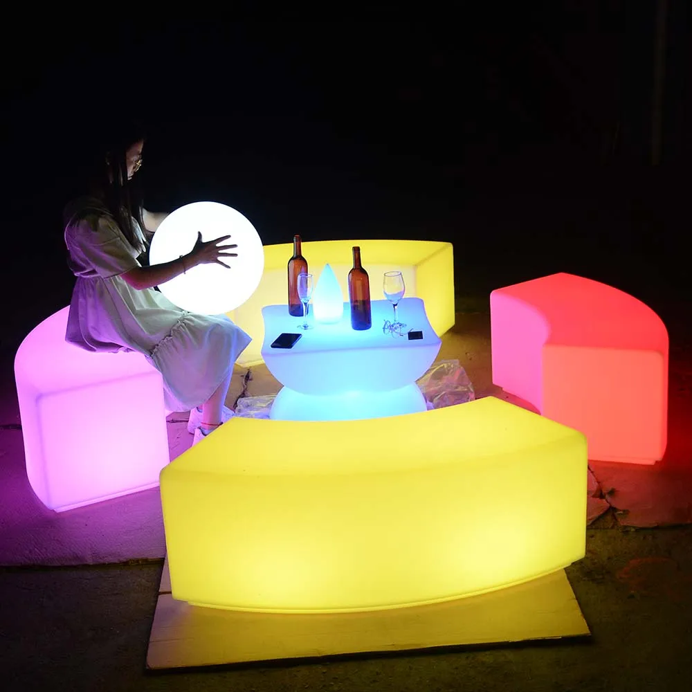 outdoor furniture illuminated 16 colors changing mini led cube illuminated bar table and chairs sofa set