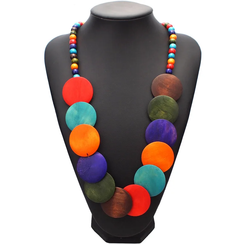 Fashion Wooden Beads Long Necklace Bohemia Women Coloured Beads
