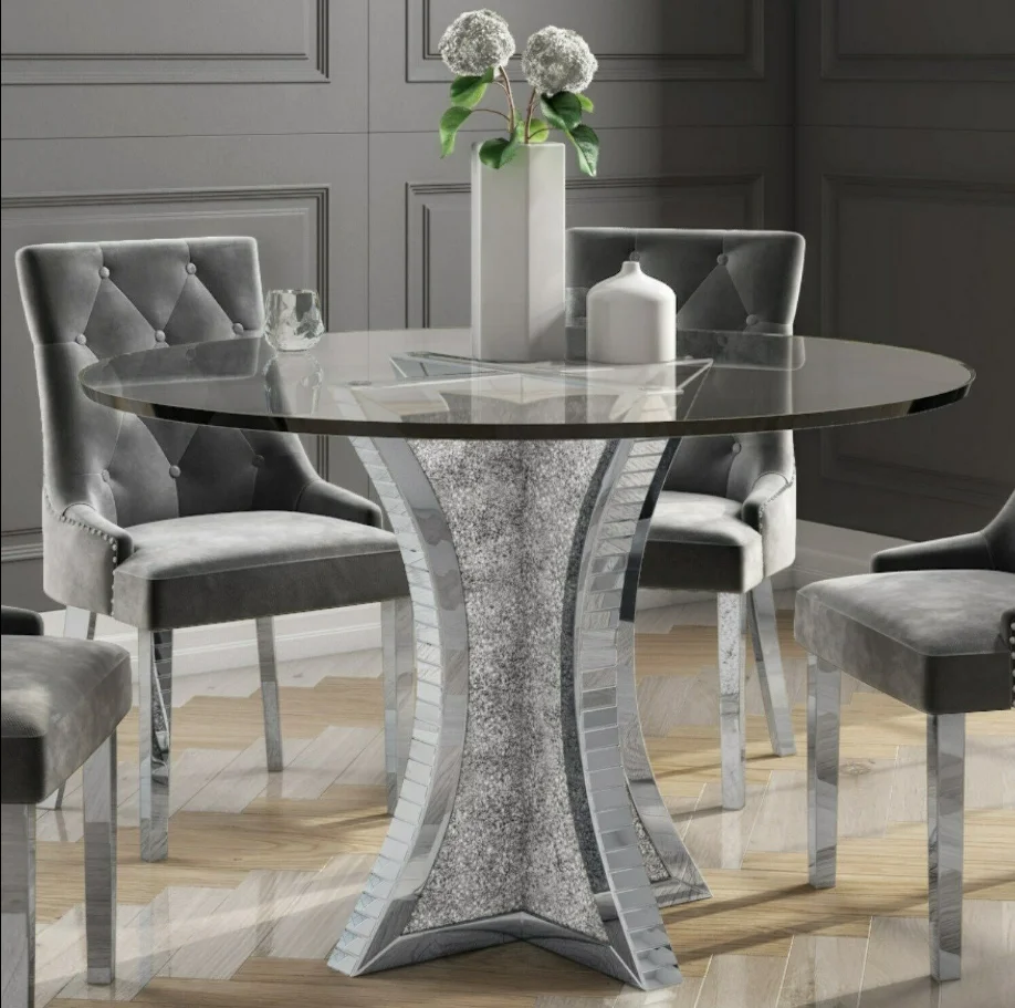 New Arrival Silver Mirrored Dining Table Crushed Diamond Table For