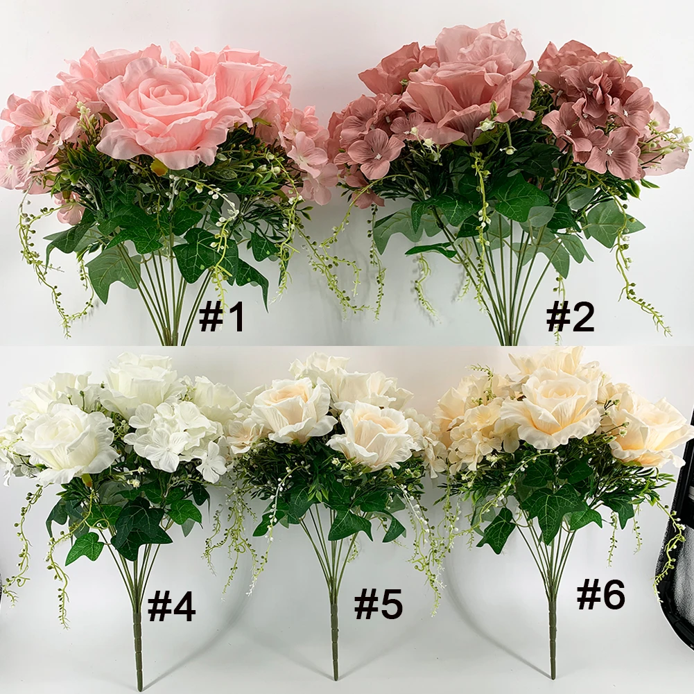 New Arrival Large 11 Heads 19'' Artificial Rose Hydrangea Flowers In