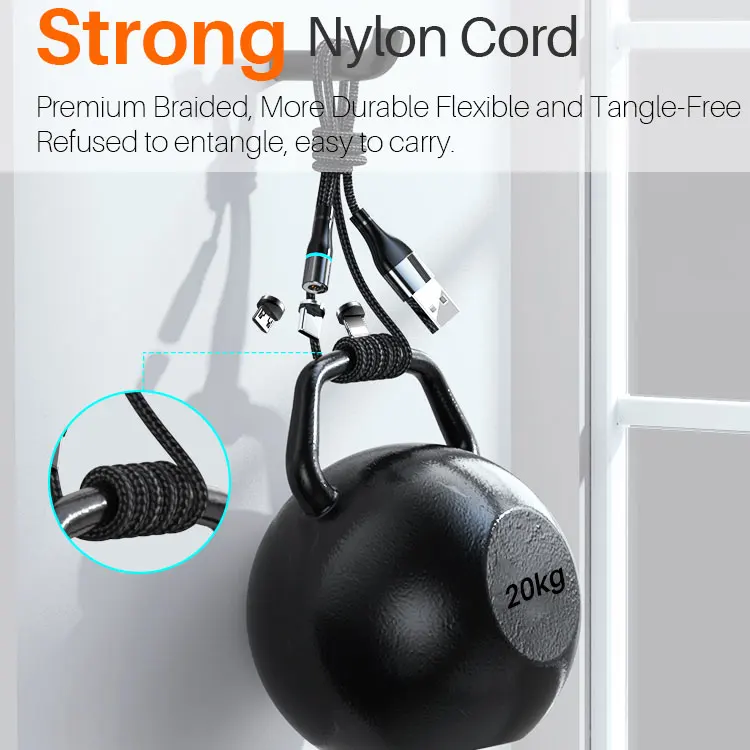 Nylon Braided Cable Fast Charger Mobile Phone Android Micro Usb For iPhone Type-C Usb-C Cable 3 In 1 Led Magnetic Charging Cable